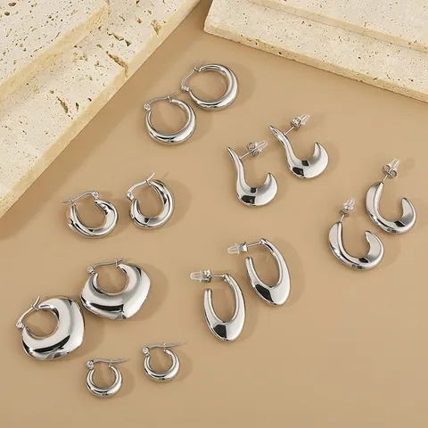 Geometric Oval Hoop Earrings 316L Stainless Steel 18K Gold Plated Minimalist Chunky Ear Jewelry For Women