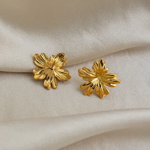 Pendientes de Botón de Flor de Trompeta de Acero Inoxidable Estilo Ins Chapado en Oro 18K Plata 3D Joyería de Moda