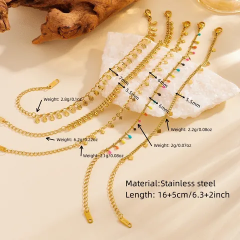 Bracelet Géométrique en Acier Inoxydable Plaqué Or 18K pour Femmes Pendentif Goutte d'Eau Losange Perles Rondes Bijoux de Mode en Acier Titane