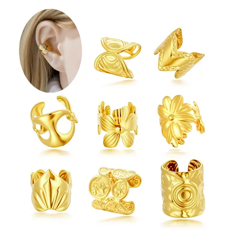 Stainless Steel Non-Pierced Ear Cuffs Mask Flower Design Vintage Cartilage Ear Clips For Women Men Punk Niche Jewelry Gold Silver Plated