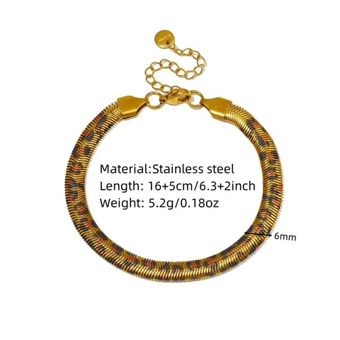 European American Style Leopard Snake Print Stainless Steel Blade Bracelet For Women PVD Gold Plated Animal Pattern Jewelry Gift