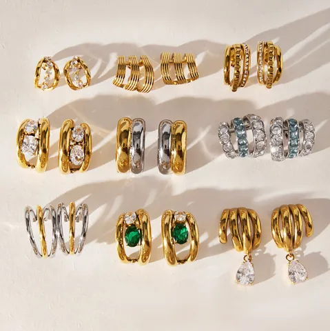 C-Förmige Ohrstecker aus Edelstahl für Damen Strass Geometrische Creolen Europäischer Amerikanischer Modeschmuck Gold Silber Ohrringe