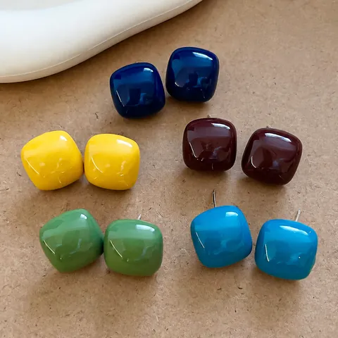 Ins Style Drip Oil Colorful Candy Bean Stud Earrings For Women Simple Temperament Dopamine Alloy Earrings With Silver Post