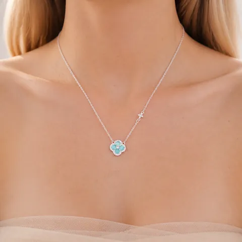 Elegant Zirconia Resin Lucky Clover Flower Pendant Necklace Copper Silver Plated Four Leaf Flower Choker Jewelry For Women