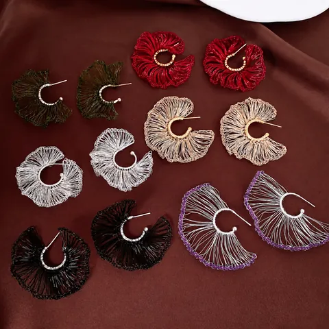 Pendientes de Botón de Flor Tejidos a Mano Con Poste de Plata Hilo de Cobre Joyas de Moda para Mujer