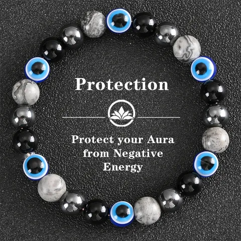 Pulsera de Protección de Cuentas de Obsidiana y Piedra Mapa Mal de Ojo para Hombres Mujeres Joyería Espiritual de Hematita