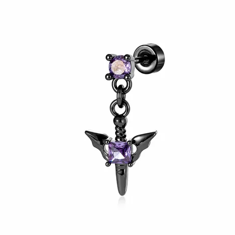 Gothic Dämonenflügel Schwert Kreuz Ohrstecker Kupfer Strass Dunkler Stil Ohr Piercing Schmuck Mit Titanlegierung Pfosten