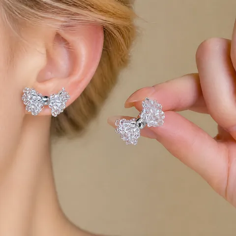 Korean Style Beaded Bracelet And Bowknot Stud Earrings Jewelry Set For Women Elegant Glass Beads Fashion Jewelry Set