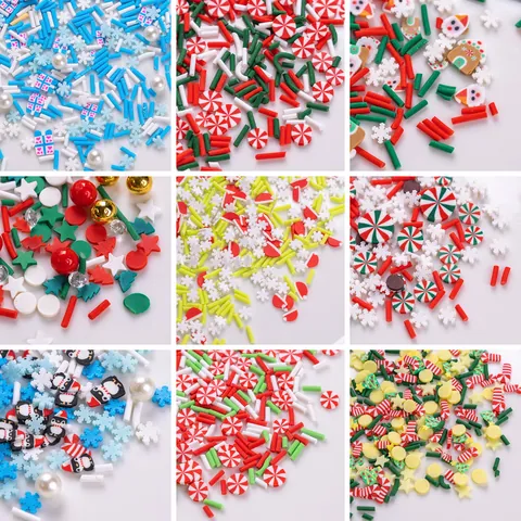 Rodajas de Arcilla Polimérica Multicolor de Navidad para Joyería Bricolaje Arte de Uñas Copo de Nieve Hombre de Jengibre Papá Noel 10g