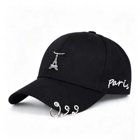 Gorra de Béisbol de Algodón Unisex Con Anillos de Metal Colgante Torre Eiffel y Bordado de París Streetwear Moda Hip Hop