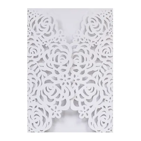 Laser Cut Rose Flower Wedding Invitation Cover Hollowed Pearlescent Paper Card For Engagement Party Wedding Supplies