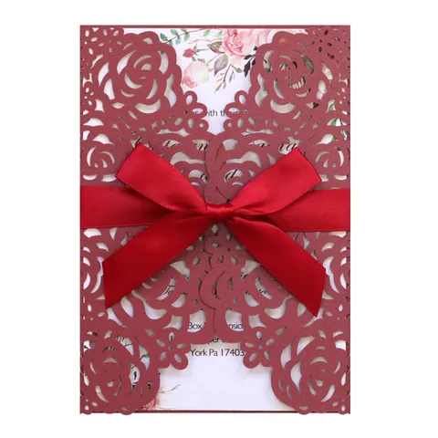 Laser Cut Rose Wedding Invitations Paper Hollow Out Floral Invitation Cards For Engagement Party Celebration Greeting Cards