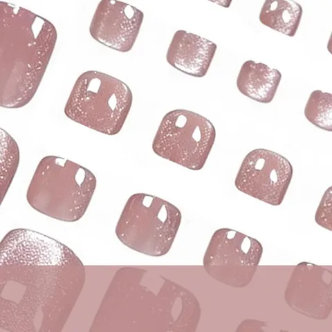 Cat Eye Press On Toenails Short Square Fake Toe Nails Magnetic Shiny Glossy ABS Nude Pink Pedicure Decoration Women