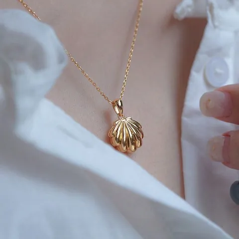 Vintage Vergoldete Edelstahl Offene Muschel Medaillon Anhänger Halskette Mit Künstlicher Perle Für Damen Mode Schmuck Geschenk
