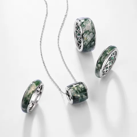 Minimalist 925 Sterling Silver Natural Green Moss Agate Ring For Women Vintage Geometric Gemstone Finger Ring Jewelry Gift