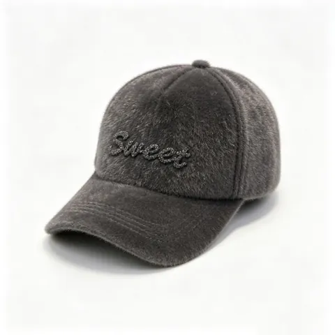 Winter Faux Mink Fur Plush Baseball Cap Rhinestone Letter R Sweet Pattern Warm Mohair Blend Outdoor Sport Hat For Women Kids