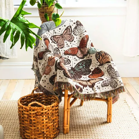 Boho Schmetterling Muster Webteppich Vintage Ethno Sofaüberwurf Outdoor Picknick Camping Matte Dekorative Tapisserie Mit Quasten