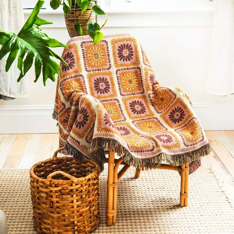 Bohemian Ethnic Geometric Knitted Jacquard Tassel Blanket Outdoor Camping Picnic Sofa Throw Soft Polyester Cotton Blanket
