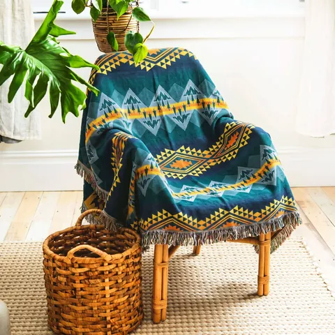 Bohemian Tribal Cotton Polyester Woven Blanket Ethnic Geometric Pattern Throw For Camping Sofa Decor Outdoor Picnic