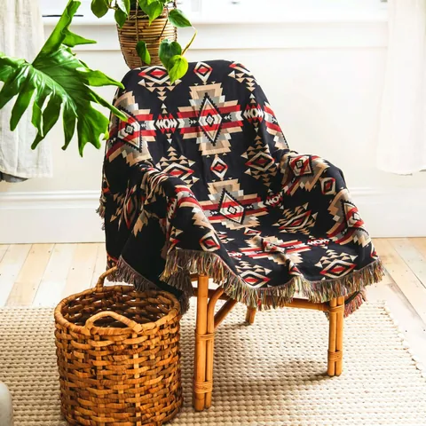 Bohemian Tribal Geometric Pattern Woven Blanket With Tassels For Camping Sofa Throw Indian Style Polyester Cotton Ethnic Nap Blanket