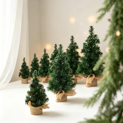 Mini Artificial Christmas Tree With Burlap Wrapped Base PVC Needle Small Pine Tree Desktop Decor Holiday Rustic Tabletop