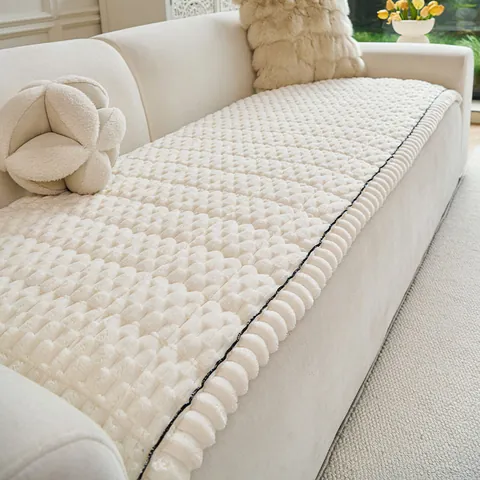 Minimaliste Polyester Peluche Coussin Canapé Antidérapant Résistant à l Usure Meubles Tapis Protecteur Couleur Unie Housse De Siège Pour Salon Décoration Maison