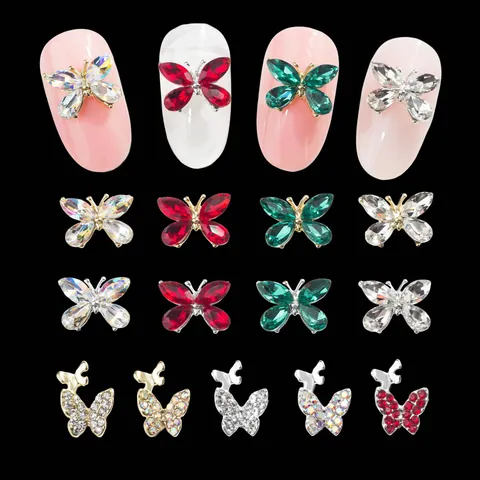 Breloques pour Nail Art Papillon Japonais 3D en Alliage Verre Strass Marquise Bijoux Nœud pour Décorations de Manucure DIY Accessoires Femmes