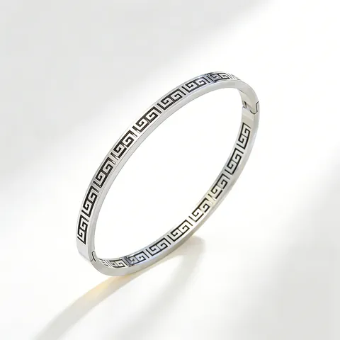 Bracciale Rigido in Acciaio Inossidabile per Donna Oro Argento Colore Greca Motivo Margherita Strass Intarsiato Gioielli Moda