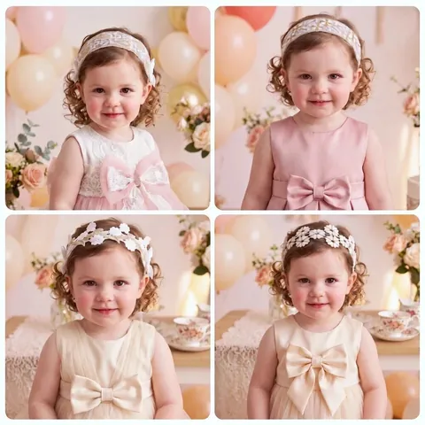 Fascia per Capelli da Neonata in Pizzo Bianco con Fiori e Fiocco in Raso Accessorio per Capelli per Servizio Fotografico