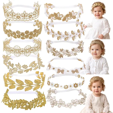 Bandeau à Fleurs en Broderie de Dentelle pour Nourrisson Cœur Creux Marguerite Nœud Serre-tête Élastique Bébé Fille Accessoires Cheveux Fête