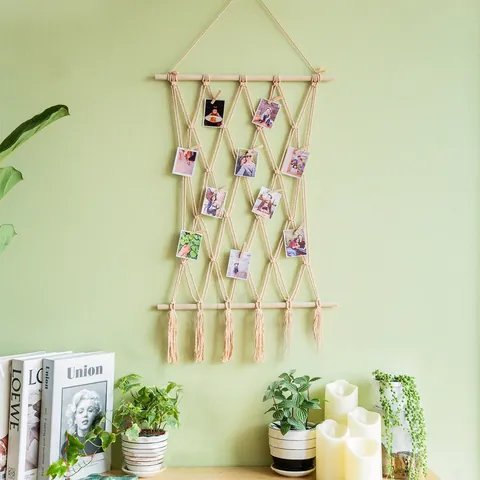 Nordic Hand Woven Cotton Macrame Wall Hanging Tassel Photo Display Boho Home Decor Background Bohemian Wall Art Tapestry