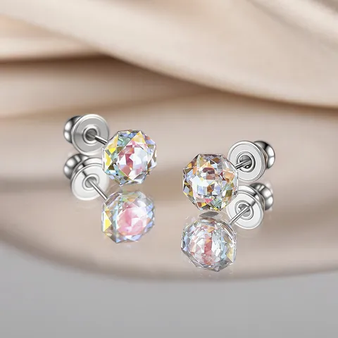 Elegant Aurora Geometric Cubic Zirconia Stud Earrings For Women Multifaceted Copper Electroplated Fashion Commute Everyday Jewelry Accessory