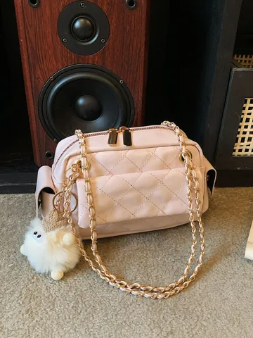 Bolso Bandolera Acolchado de Rombos para Mujer Cuero PU de Alta Gama con Cadena para Viaje Diario Elegante Bolso de Estilo Coreano
