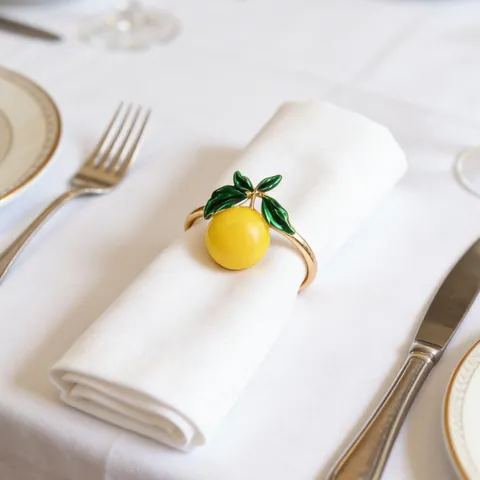Lemon Napkin Rings Zinc Alloy Fruit Napkin Buckles Gold Enamel Holder For Hotel Spring Summer Dining Table Decor