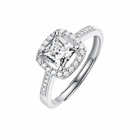 Anillo de Moissanita de Plata de Ley 925 Certificado por GRA para Mujer Lujoso Halo Cuadrado Color D Moissanita Anillo Boda Joyería