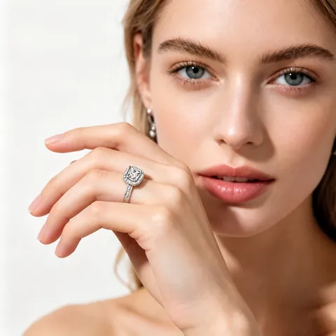 Anillo de Moissanita de Plata de Ley 925 Certificado por GRA para Mujer Lujoso Halo Cuadrado Color D Moissanita Anillo Boda Joyería