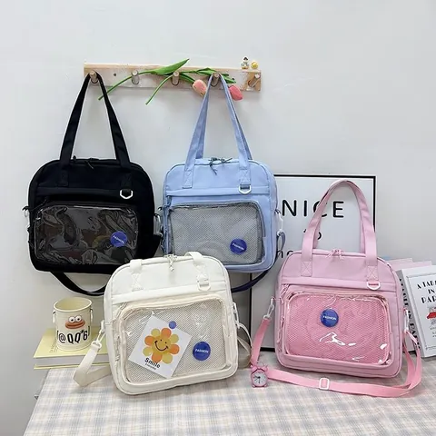 Kawaii Nylon Ita Bag Large Capacity Clear Pocket Crossbody Bag Casual Shoulder Handbag For Student Women School