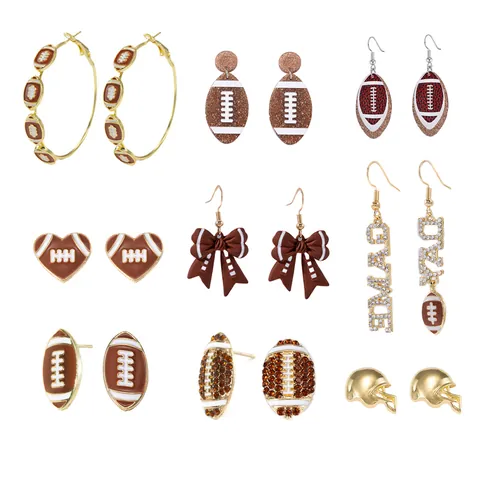 American Football Earrings Alloy Rhinestone Drip Oil Glitter Helmet Heart Bow Letter Ear Studs Drop Earrings For Women Sports Fans Game Day Party Jewelry