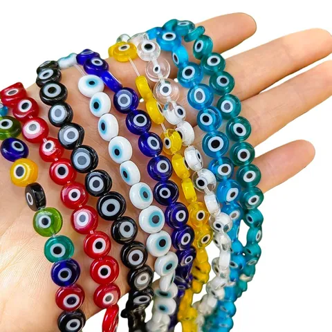 Perles en Verre Filé Mauvais Œil Rond Plat Faites à la Main pour Fabrication de Bijoux DIY Collier Bracelet Accessoires Matériel