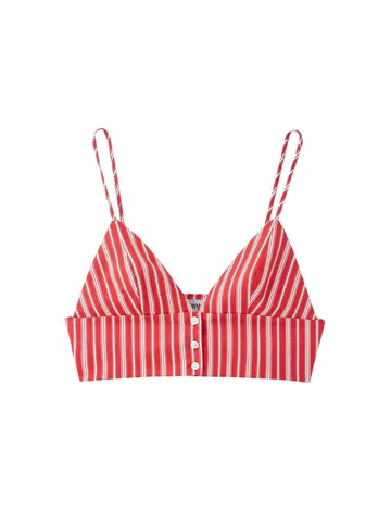 Ensemble d'Été pour Femme Rayures Rouges et Blanches Crop Top Col en V et Jupe Midi Trapèze Taille Haute