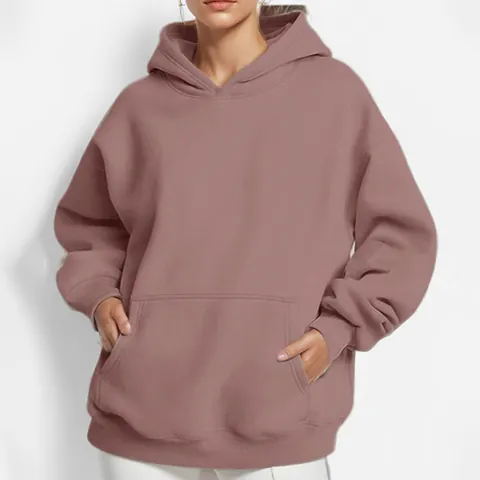 Damen Oversized Kapuzenpullover Einfarbig Überschnittene Schulter Sportlicher Pullover Mit Tasche Lockerer Schnitt Hoodie Top