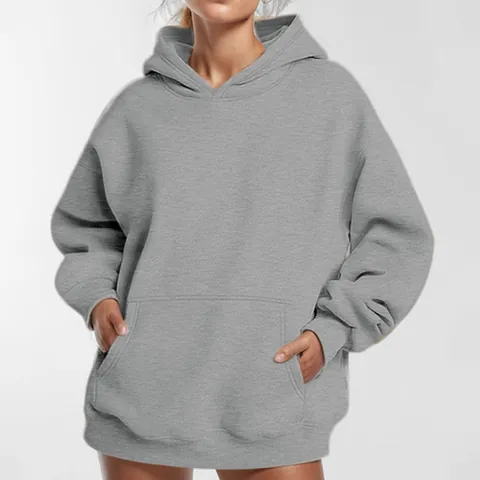 Top Mujer Color Sólido Manga Larga Sudadera con Capucha Pullover Oversized Con Bolsillo Suelto Elegante Otoño Invierno Moda Sudadera
