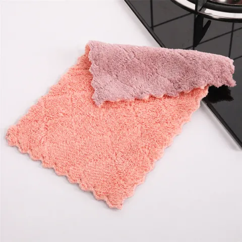 Double Sided Microfiber Cleaning Cloth Absorbent Thickened Dish Towel Wave Edge Design Household Kitchen Scouring Pad Dishcloth