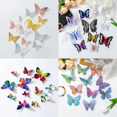 3D Spiegel Schmetterling Wandaufkleber DIY Hohl Dekorative Schmetterlinge Abnehmbare Metallische Wandtattoos Für Zuhause Zimmer Hochzeit Party Dekoration