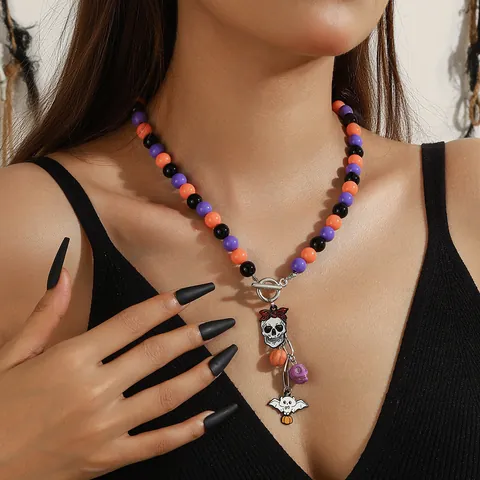 Halloween Gekralde Halsketting Pompoen Geest Vleermuis Schedel Hanger Gothic Legering Feest Halsketting Voor Vrouwen Mannen Sieraden