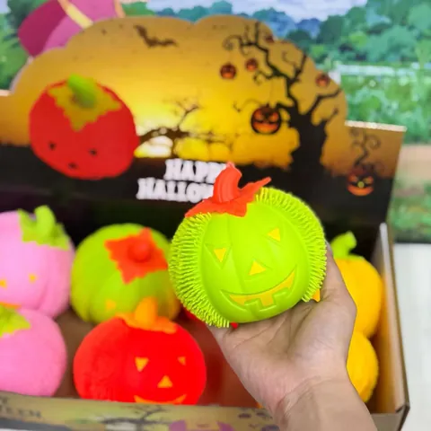 Halloween Glowing Pumpkin Squishy Toy Flashing Spiky Jack-O-Lantern Stress Relief Squeeze Toy For Kids Adults Party Favors