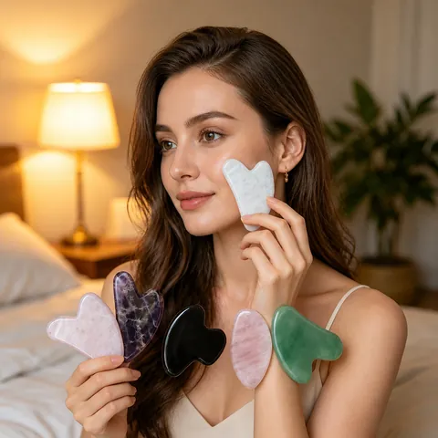 Pietra Naturale a Forma di Cuore Tavoletta Gua Sha Quarzo Rosa Ametista Ossidiana Strumento Messaggio Facciale per la Cura della Pelle