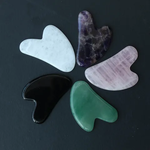 Planche de Gua Sha en Forme de Cœur Pierre Naturelle Quartz Rose Améthyste Obsidienne Outil de Massage Facial pour Soins de la Peau