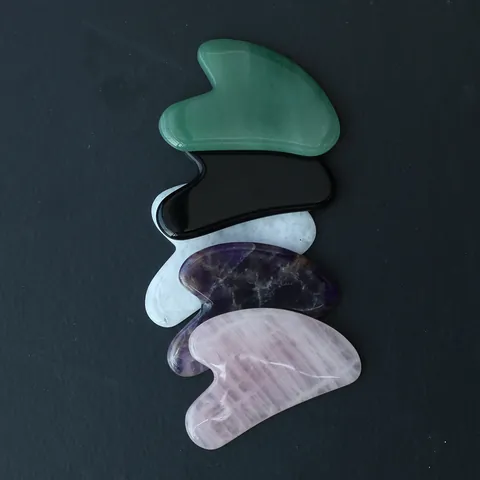 Planche de Gua Sha en Forme de Cœur Pierre Naturelle Quartz Rose Améthyste Obsidienne Outil de Massage Facial pour Soins de la Peau