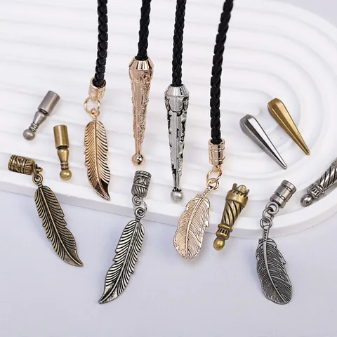 Vintage Alloy Bolo Tie Pendant Accessories DIY Feather Cone Rope End Tips For Necktie Making Jewelry Findings